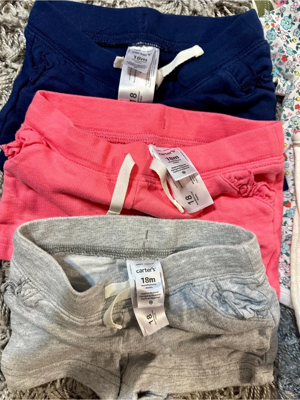 Carter's Pink, Gray & Navy Cotton Drawstring Shorts Trio